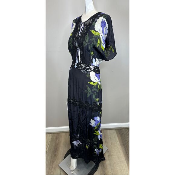 NWT FARM Rio Soft Garden Laces Floral Short Sleeve Maxi Dress Black XL $368 - Picture 5 of 8